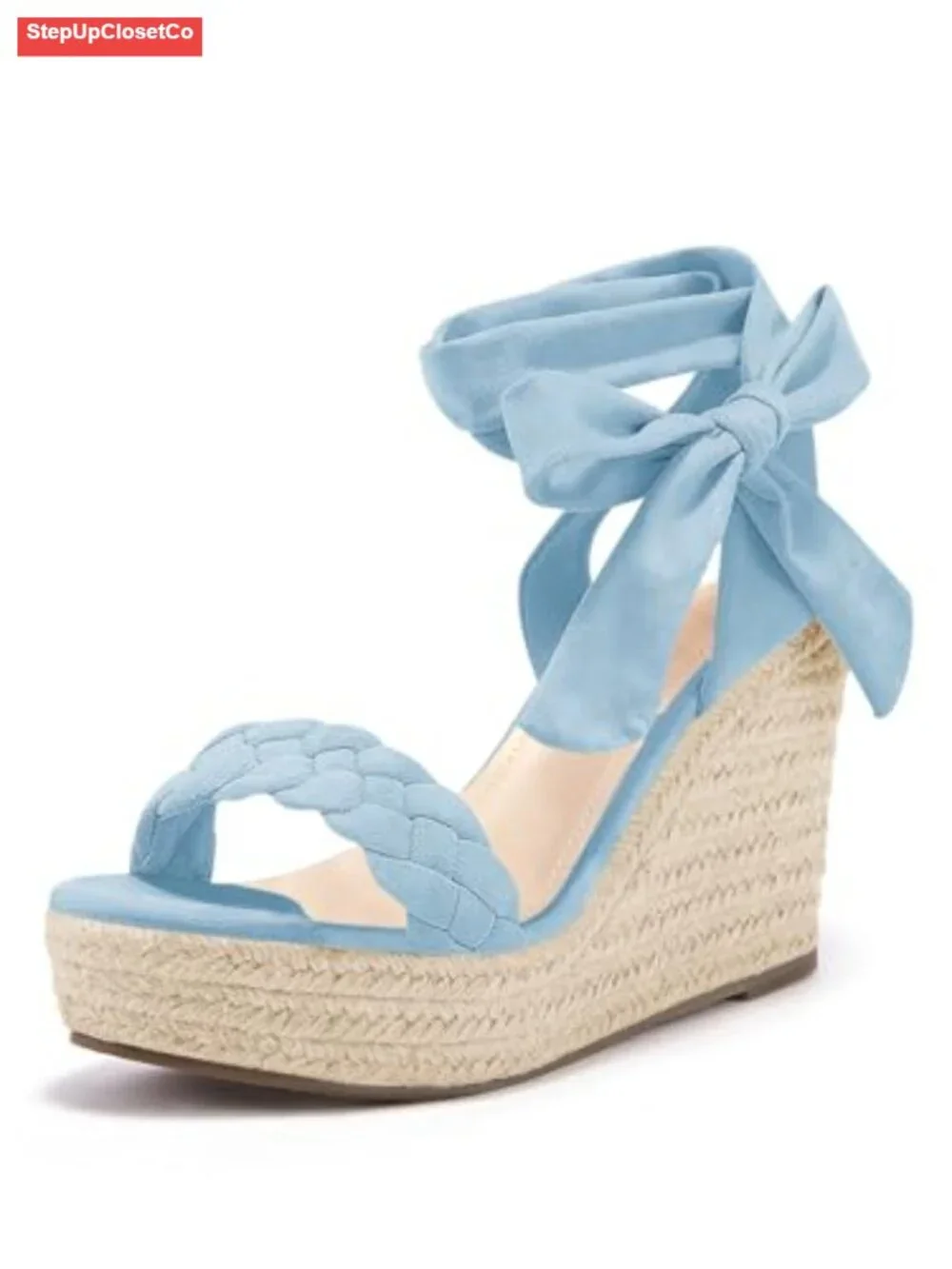 Braided Wedge Espadrille Sandals Lace Up Slingback Platform Heels